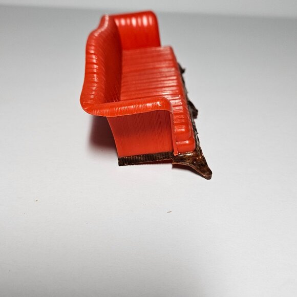 Vintage Renwal Plastic Dollhouse Davenport Couch Sofa Red w/Wood Detailing - Picture 4 of 9
